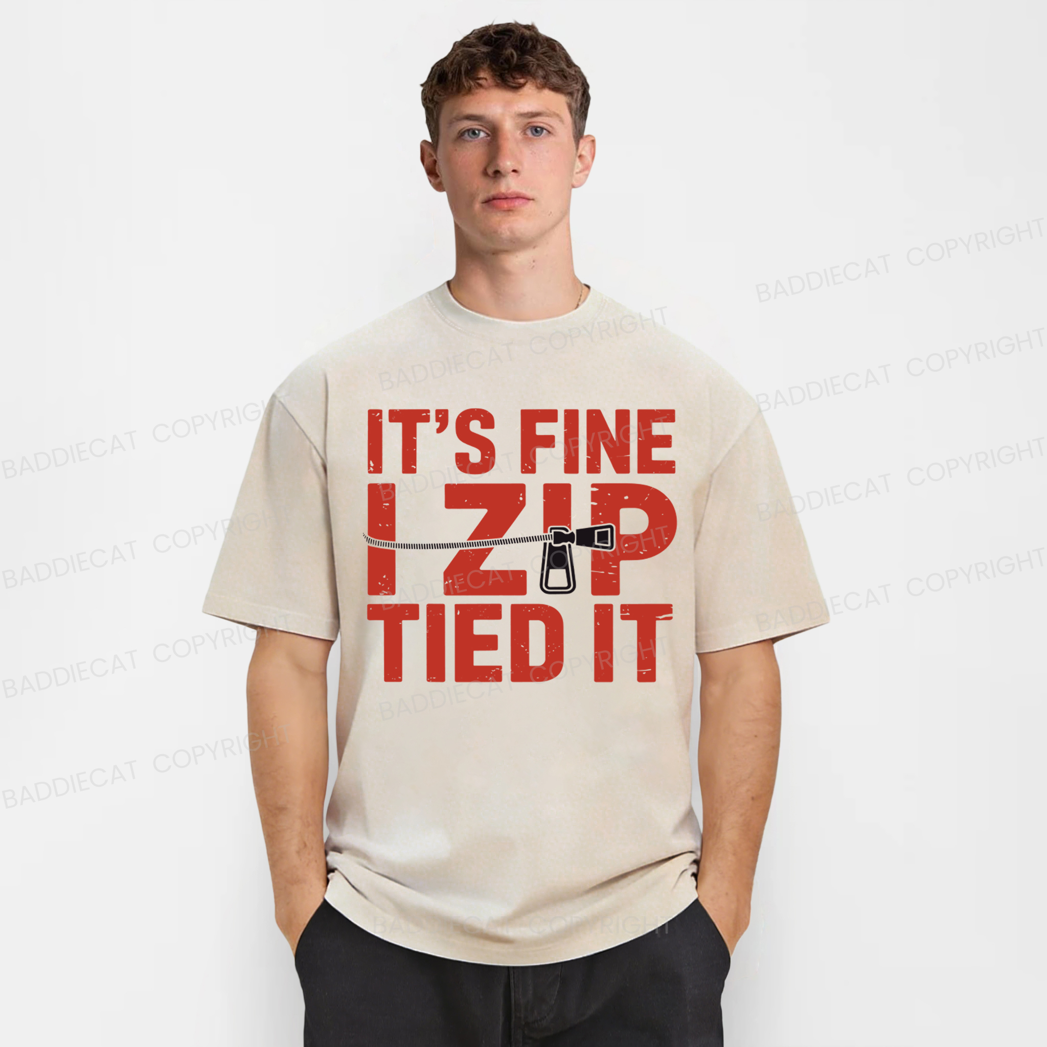 Baddiecat It's Fine I Zip Tied It Washed T-shirt