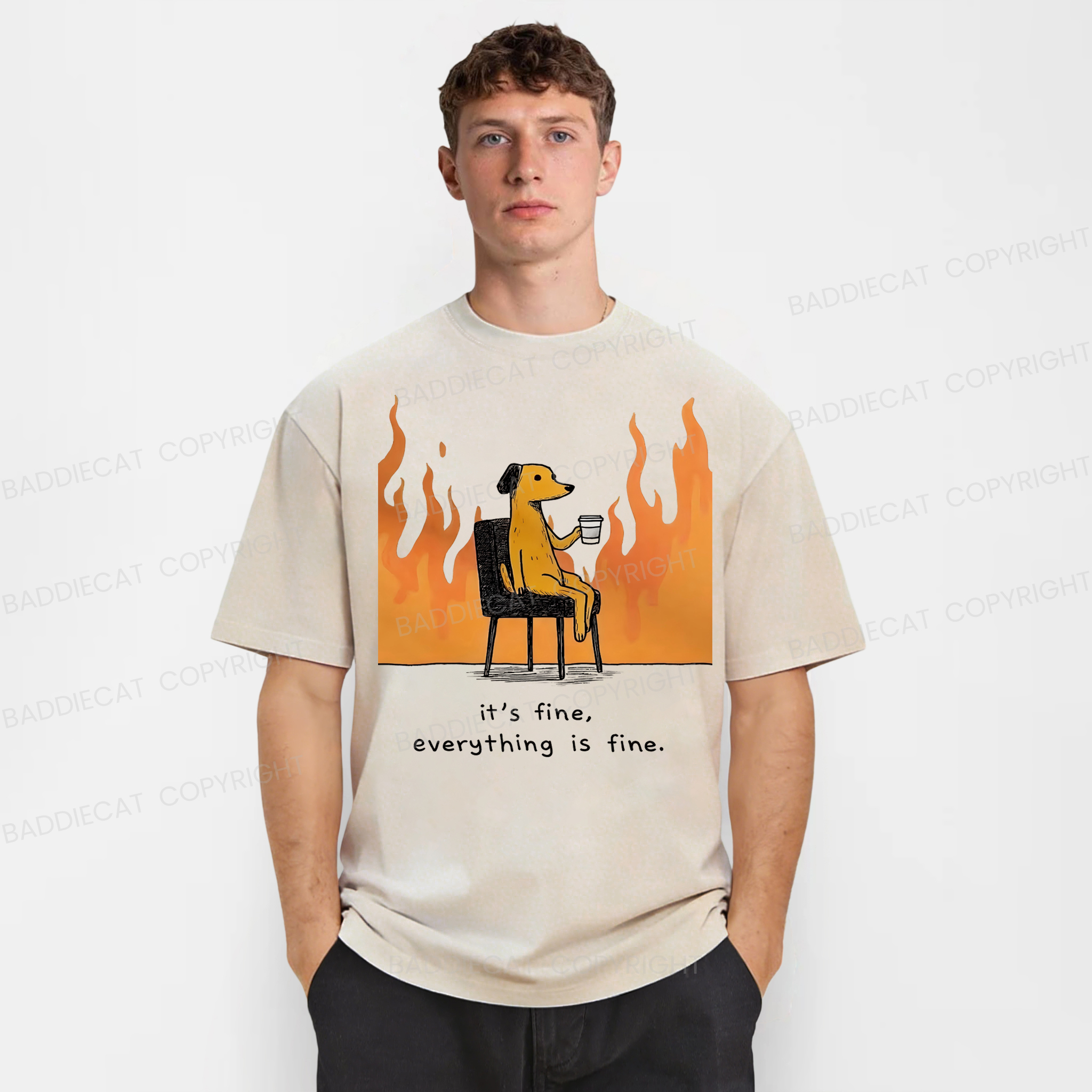 Baddiecat It’s Fine Everything Is Fine Washed T-shirt