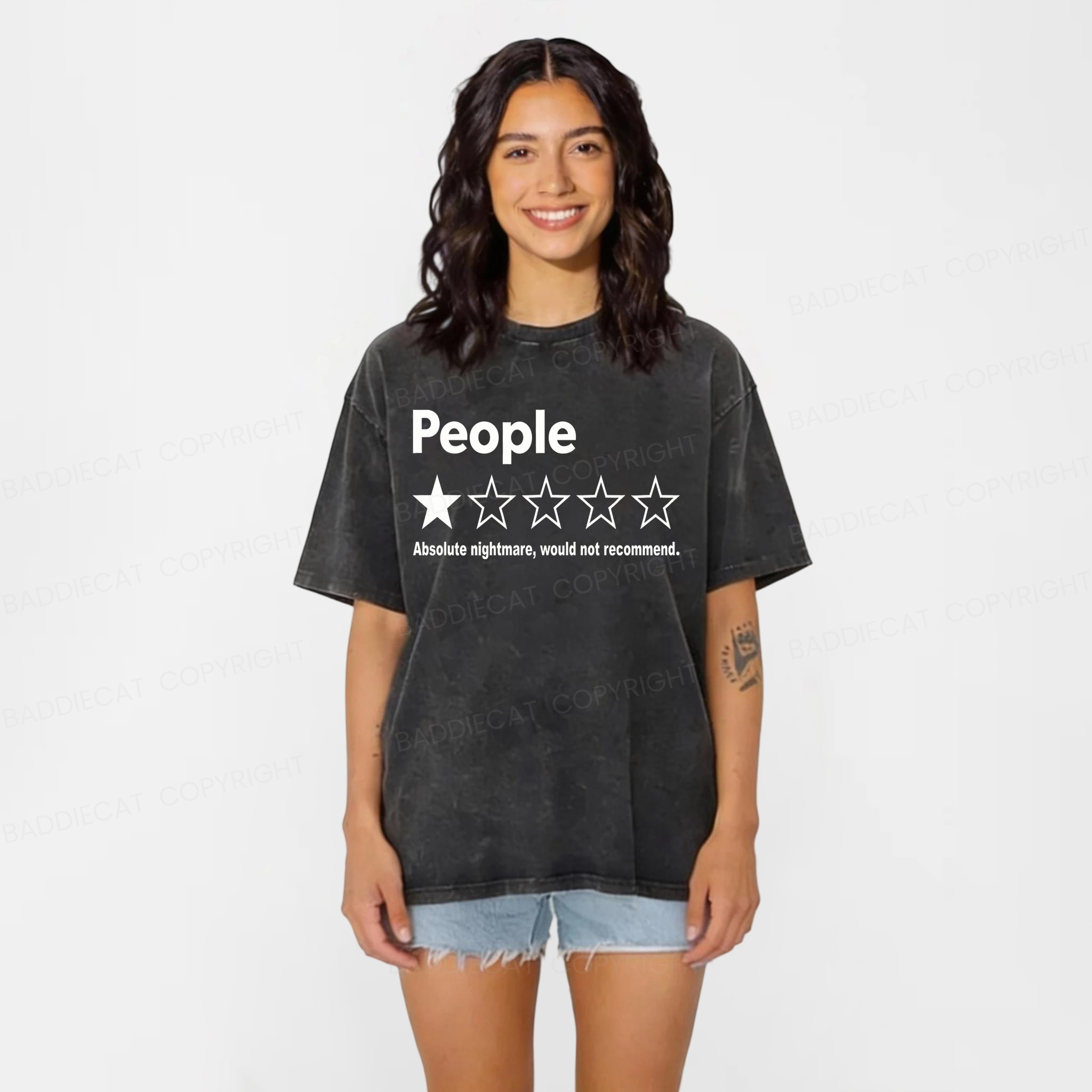 Baddiecat People One Star Review Washed T-shirt