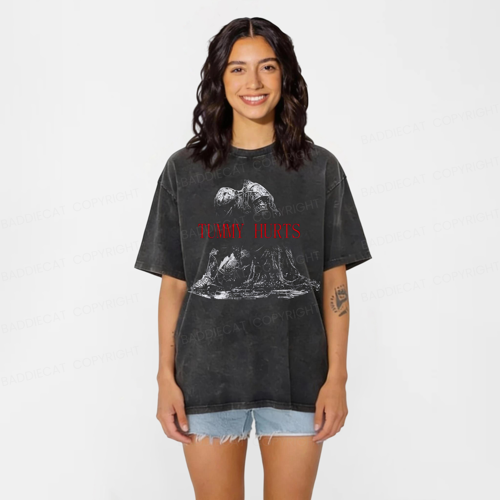 Baddiecat Tummy Hurts Washed T-shirt