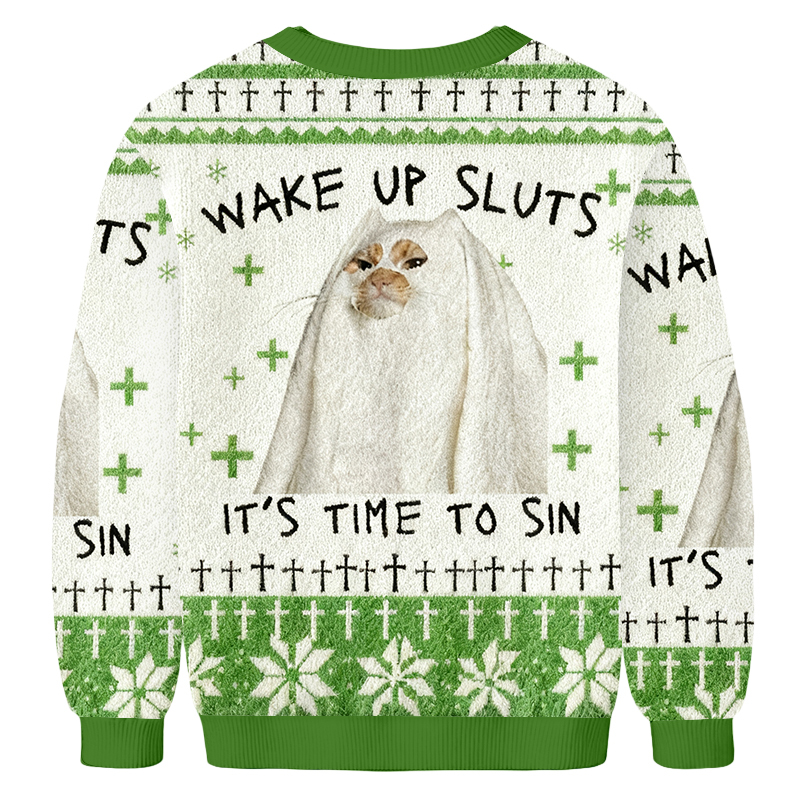 Baddiecat Wake Up But At What Cost Christmas Ugly Sweatshirt