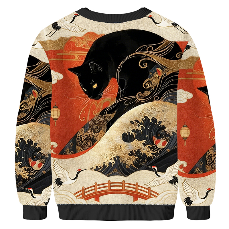 Baddiecat Ukiyo-e Black Cat Ugly Sweatshirt