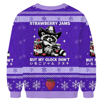 Baddiecat Strawberry Jams But My Glock Don't Christmas Ugly Sweatshirt