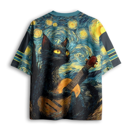 Baddiecat Cat Looking At The Moon And Starry Sky Mesh Jersey