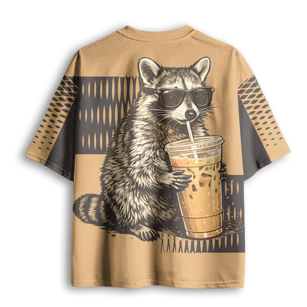 Baddiecat Raccoon With Iced Coffee Mesh Jersey