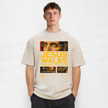 Baddiecat Jesus Walks Beside Washed T-shirt