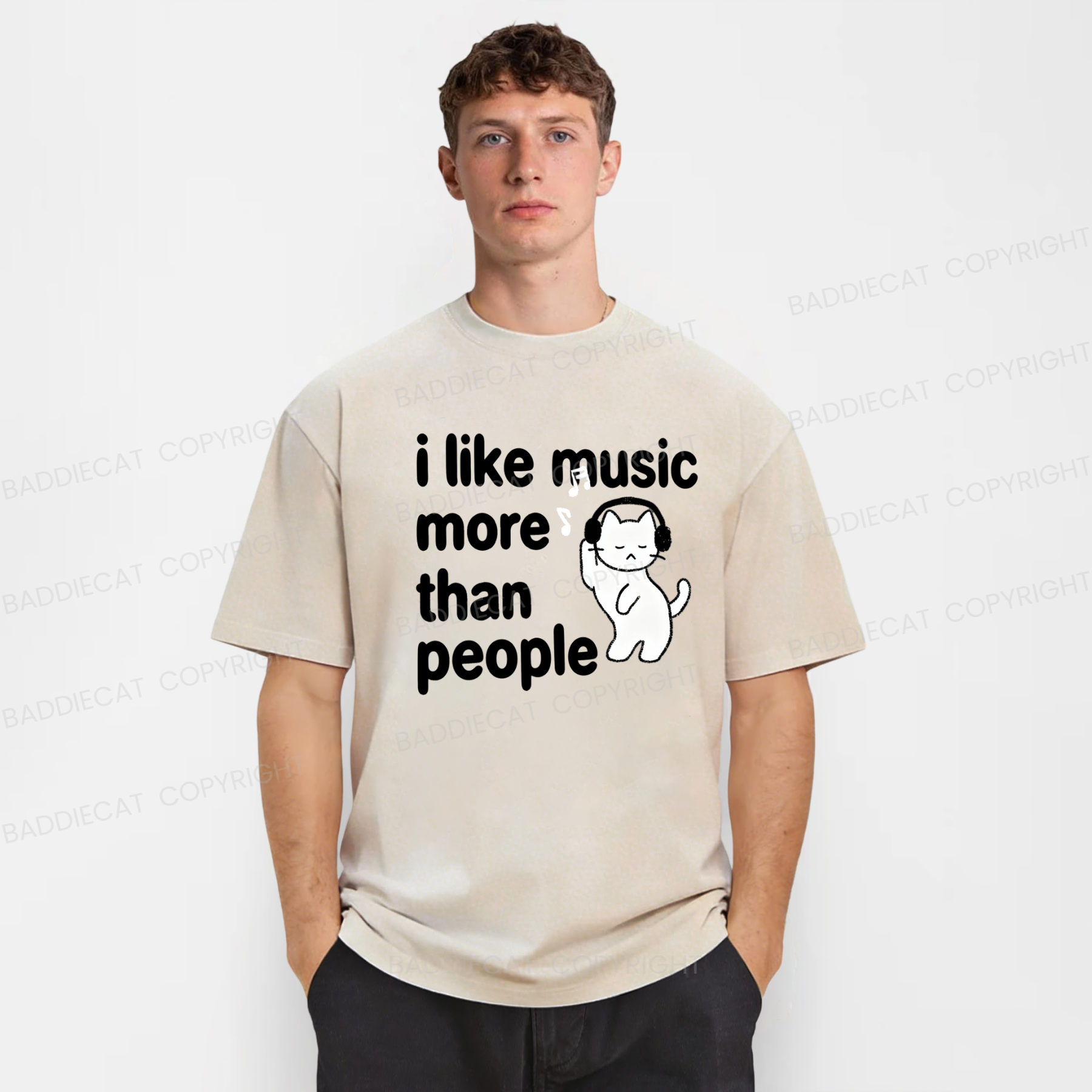 Baddiecat I Like Music More Than People Washed T-shirt
