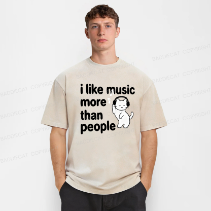 Baddiecat I Like Music More Than People Washed T-shirt
