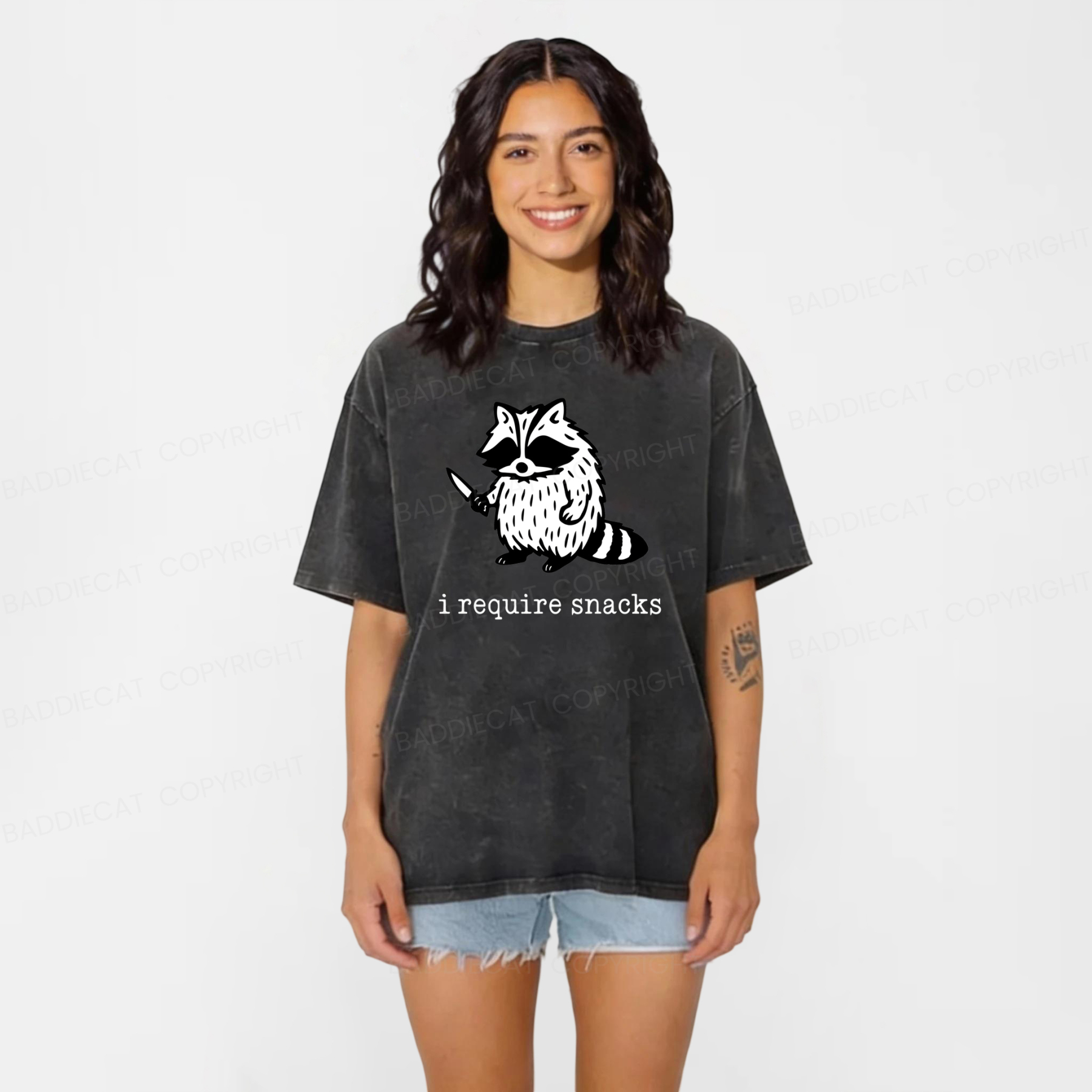 Baddiecat I Require Snacks Washed T-shirt