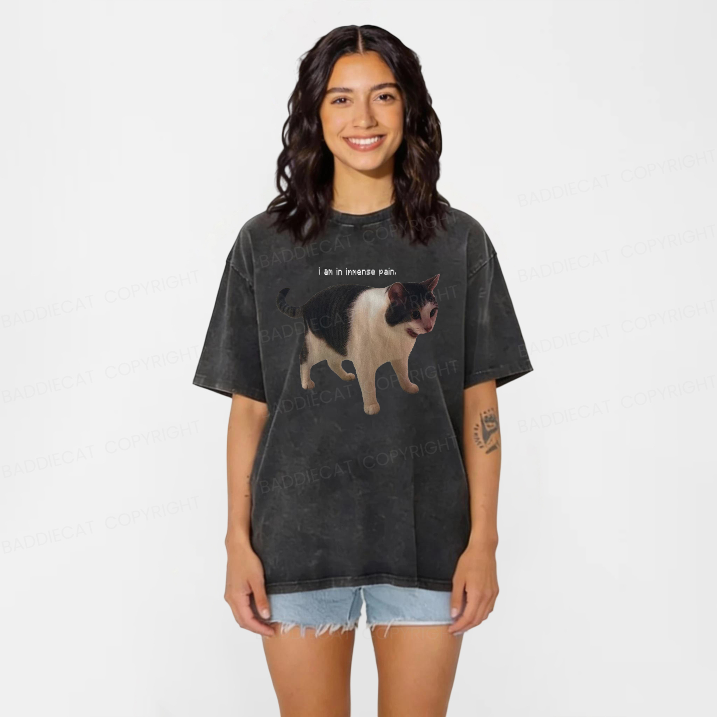 Baddiecat Immense Pain Cat Washed T-shirt