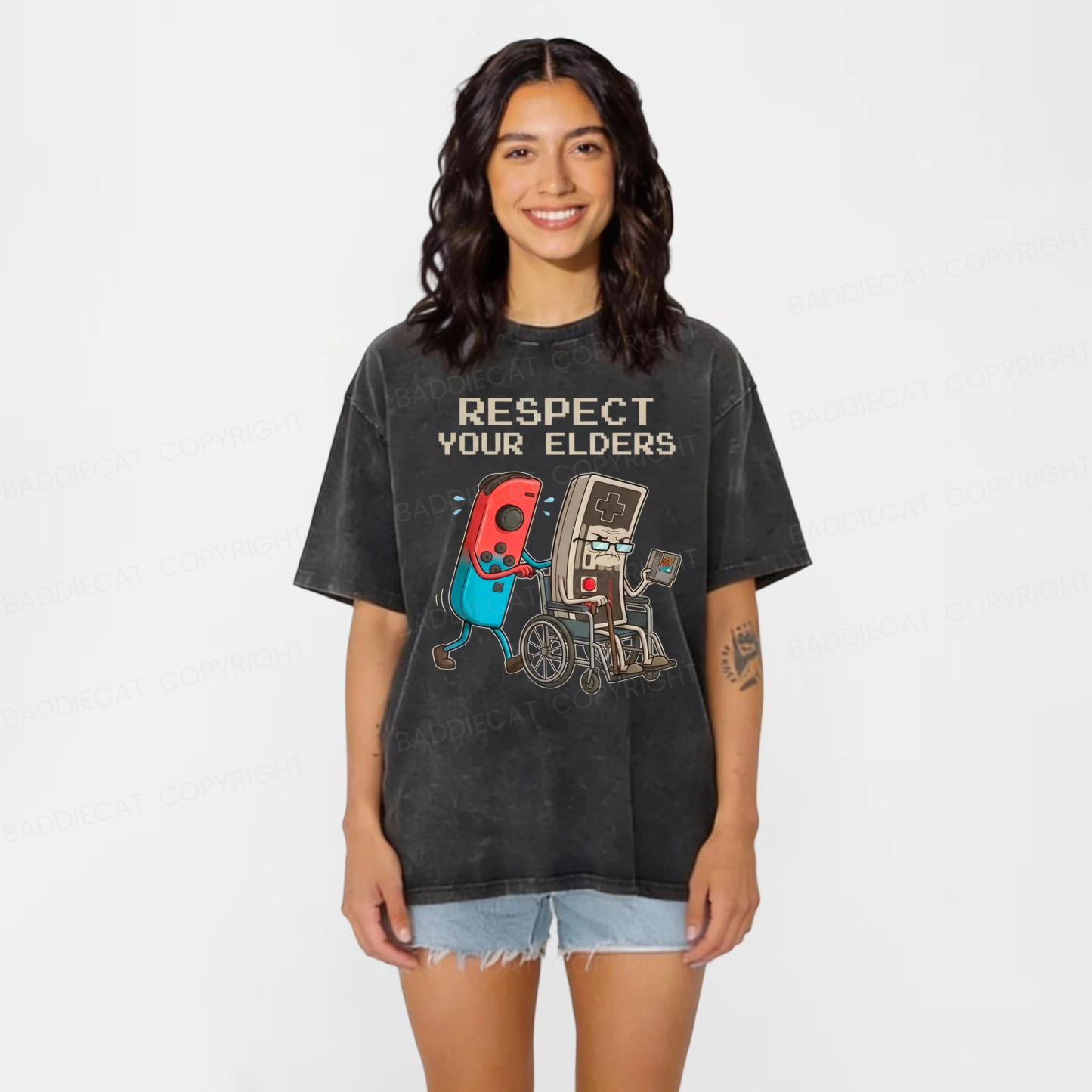 Baddiecat Respect Your Elders Washed T-shirt