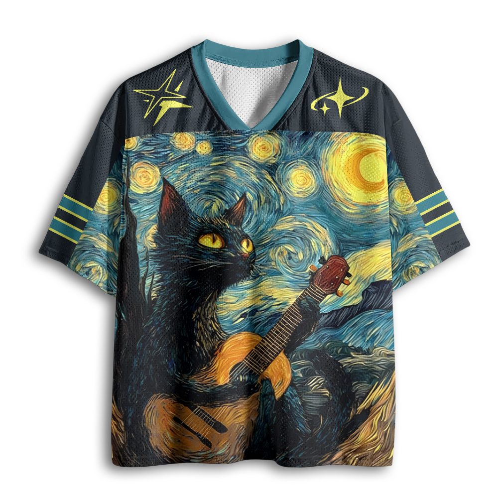 Baddiecat Cat Looking At The Moon And Starry Sky Mesh Jersey