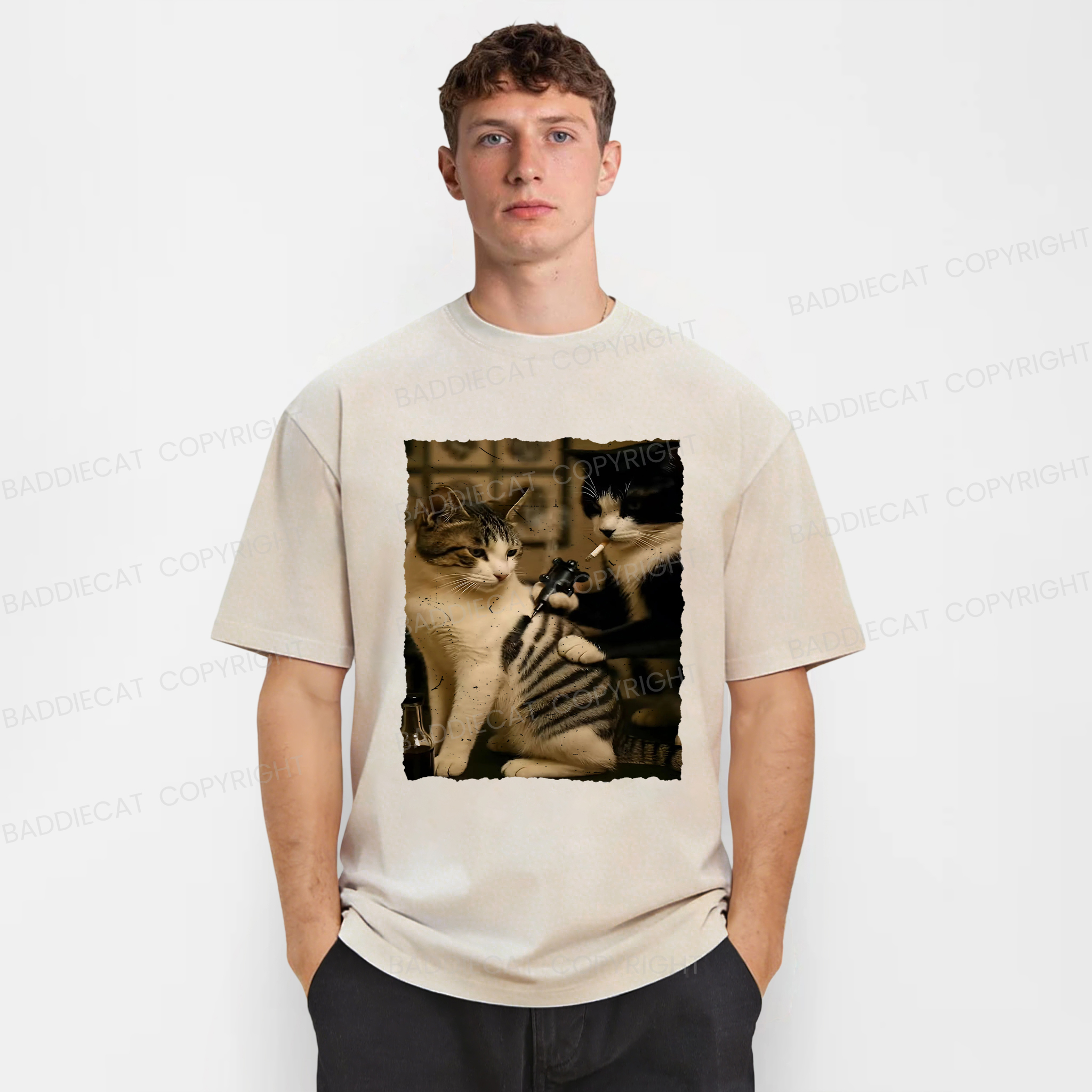 Baddiecat Cat Tattoo Artist Washed T-shirt