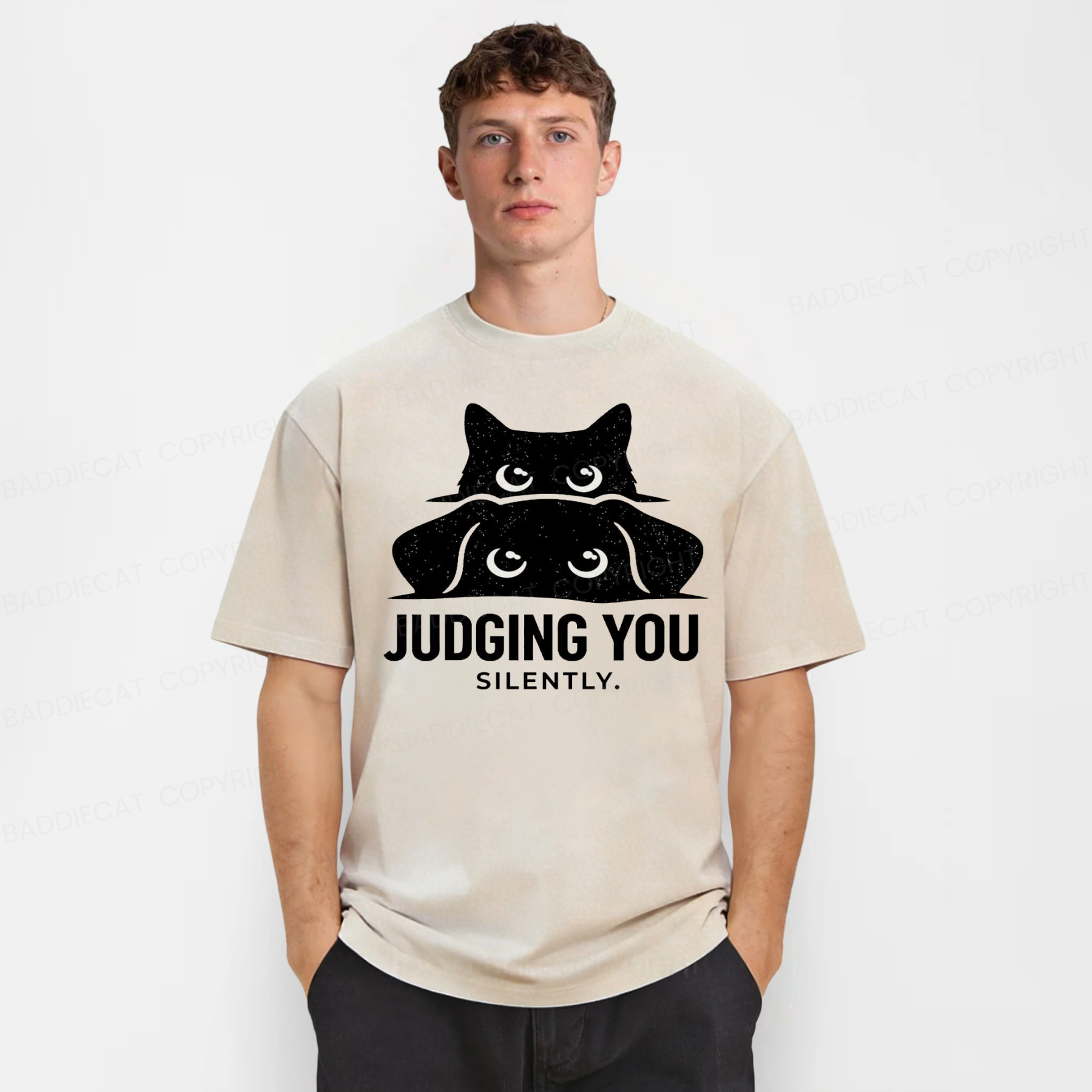 Baddiecat Judging You Silently Washed T-shirt