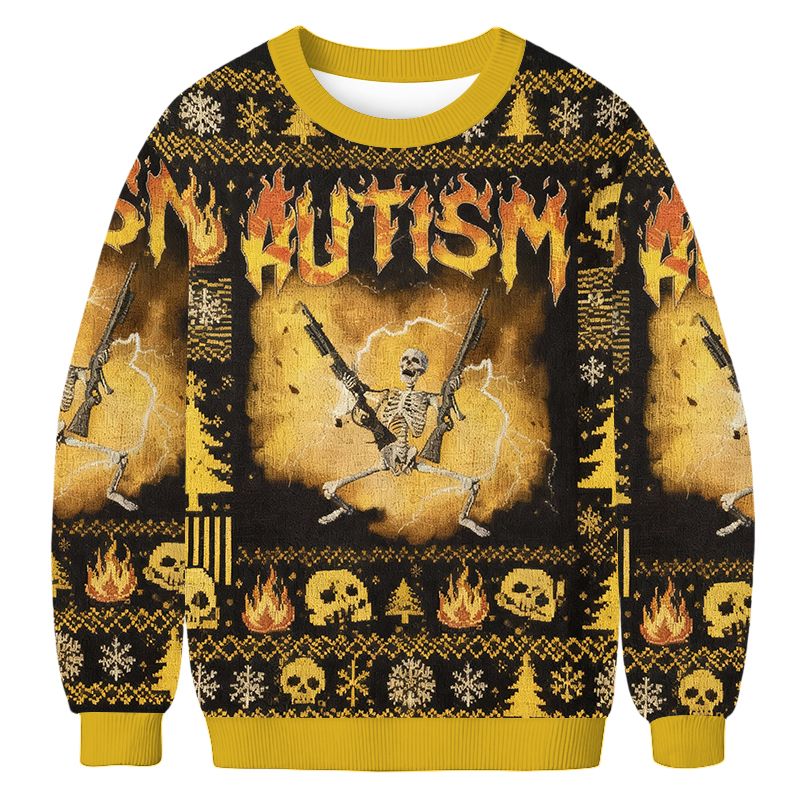 Baddiecat Autistic Funny Skeleton Christmas Ugly Sweatshirt