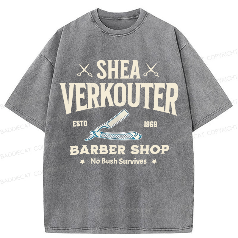 Baddiecat Shea Verkouter Barber Shop Funny Washed T-shirt
