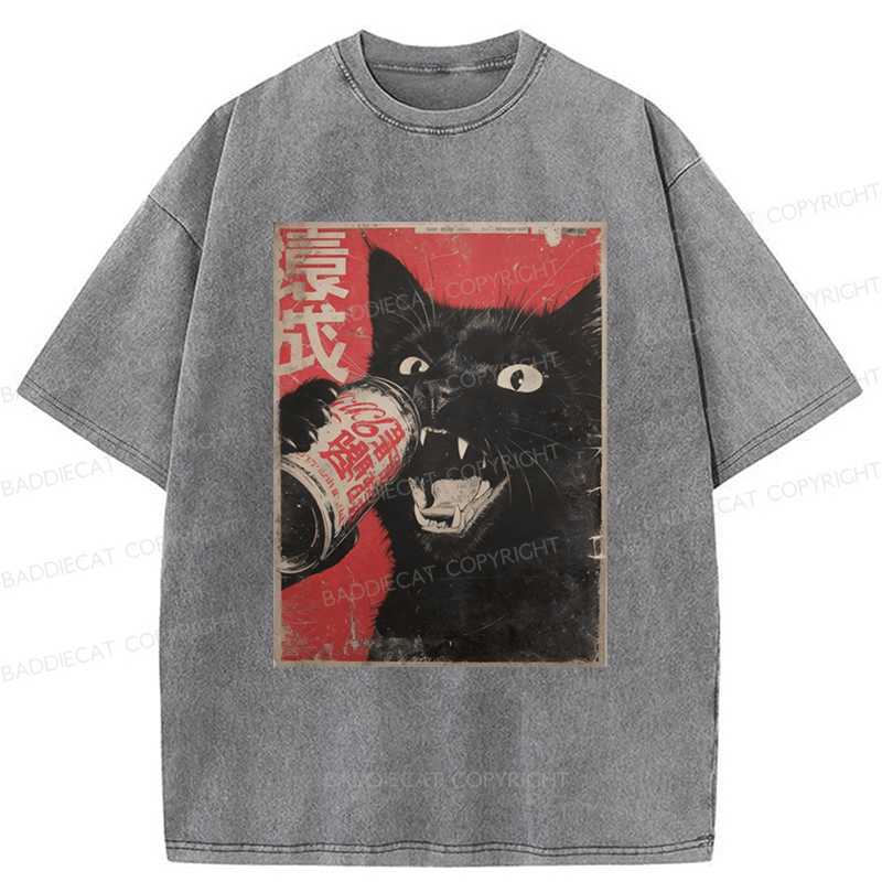Baddiecat The Cat Beer Washed T-shirt