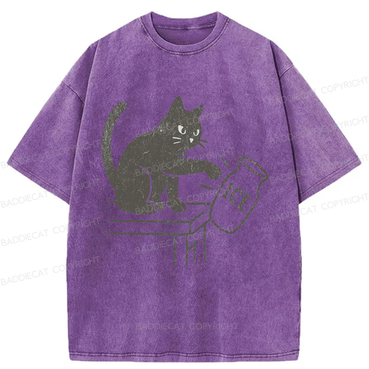 Baddiecat Funny Cat No Ice Washed T-shirt