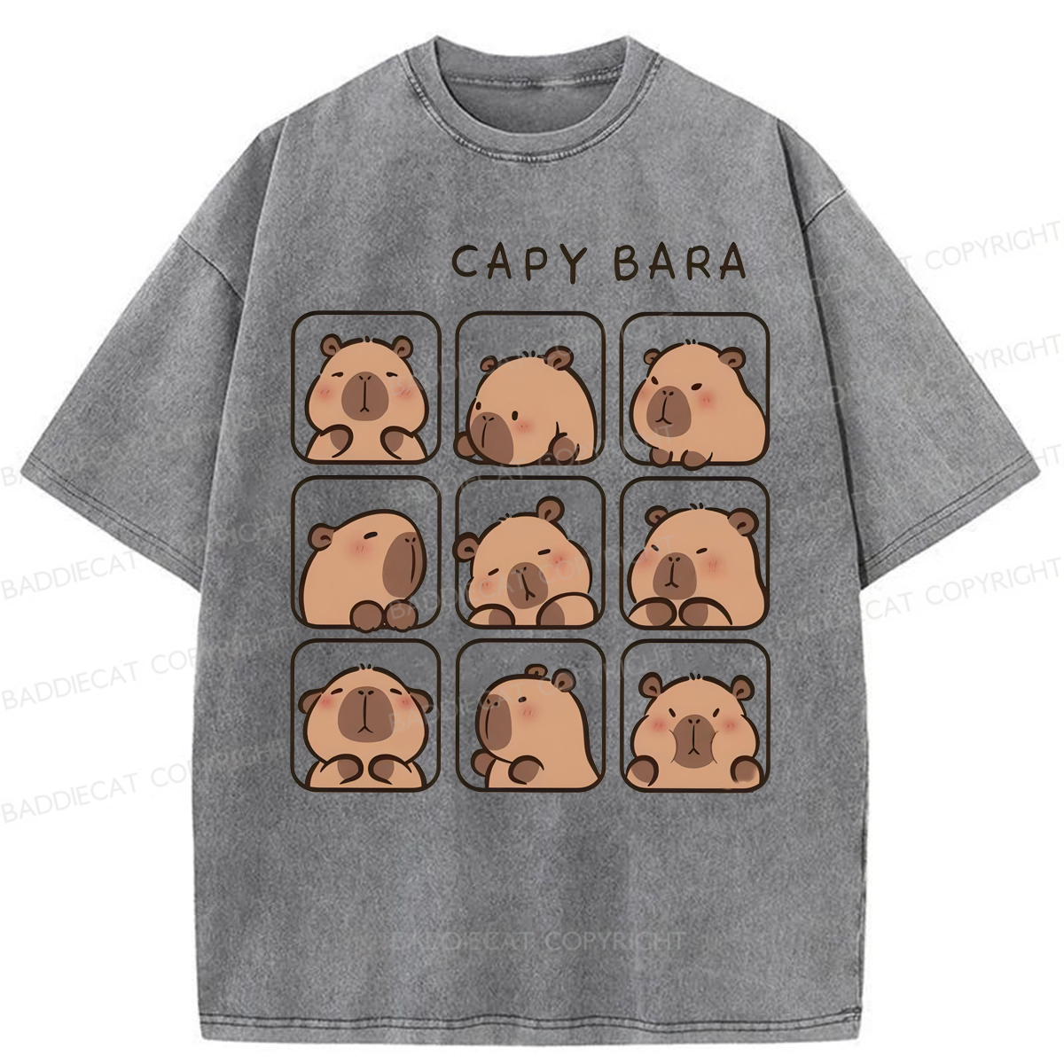 Baddiecat Funny Capybara Washed T-shirt