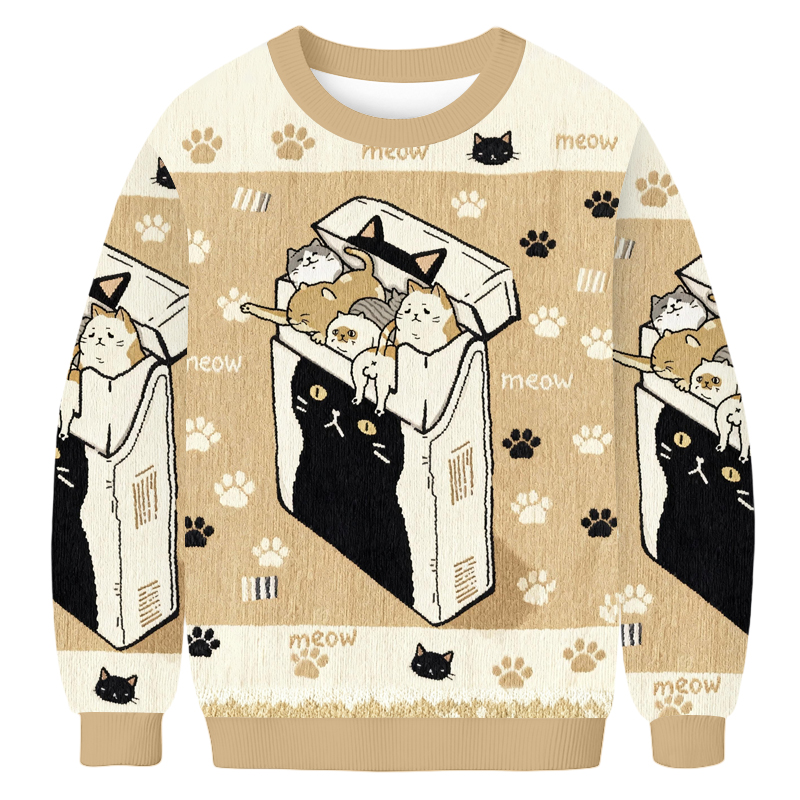 Baddiecat Box Of Cats Christmas Ugly Sweatshirt