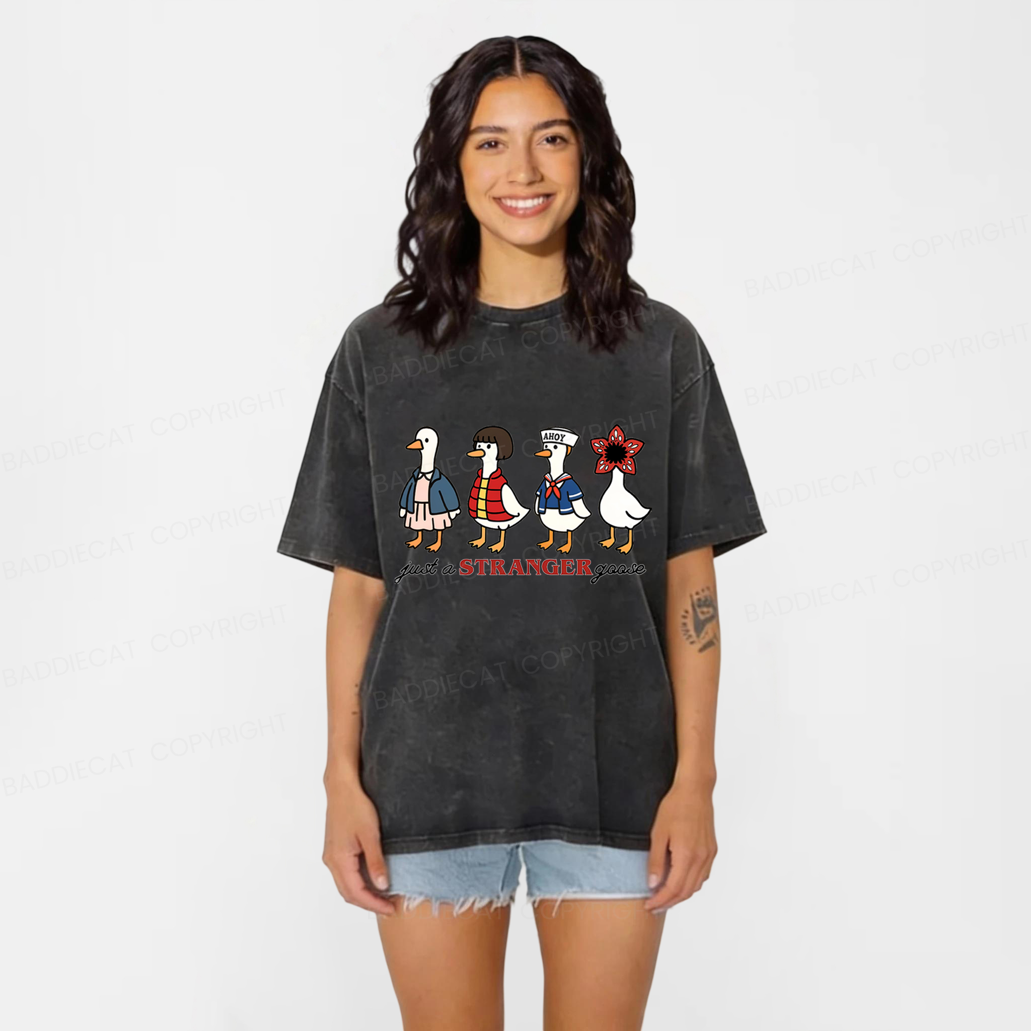 Baddiecat Just A Stranger Goose Washed T-shirt