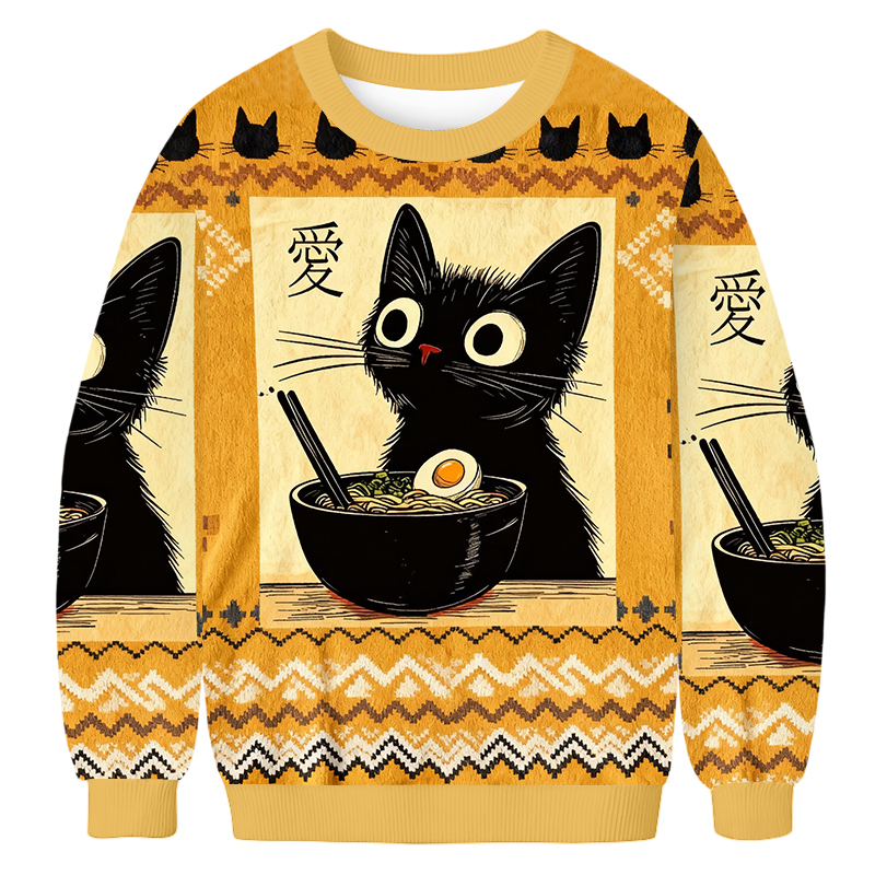 Baddiecat Funny Cat Ramen Ugly Sweatshirt