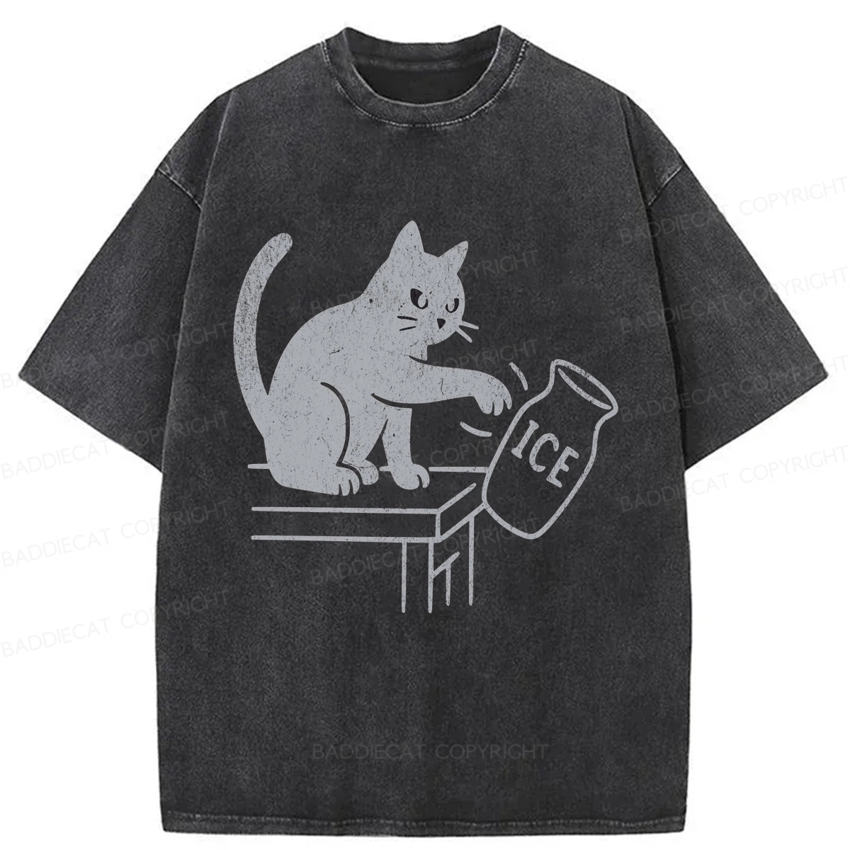 Baddiecat Funny Cat No Ice Washed T-shirt