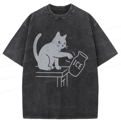 Baddiecat Funny Cat No Ice Washed T-shirt