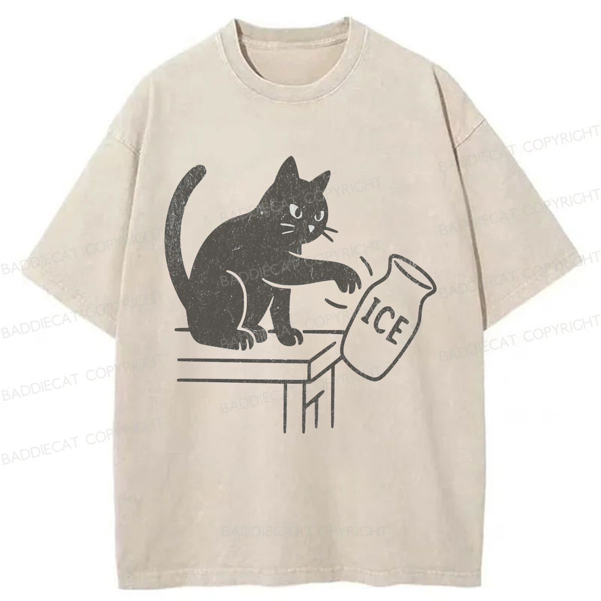 Baddiecat Funny Cat No Ice Washed T-shirt
