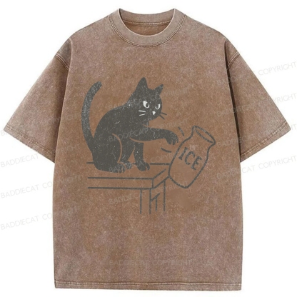 Baddiecat Funny Cat No Ice Washed T-shirt