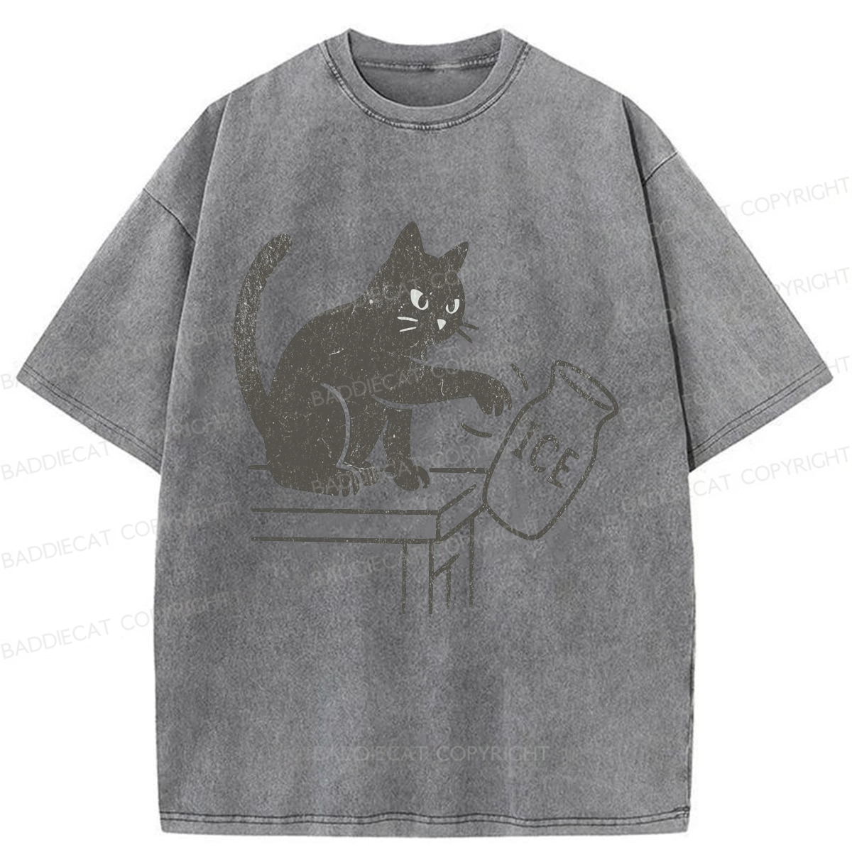 Baddiecat Funny Cat No Ice Washed T-shirt