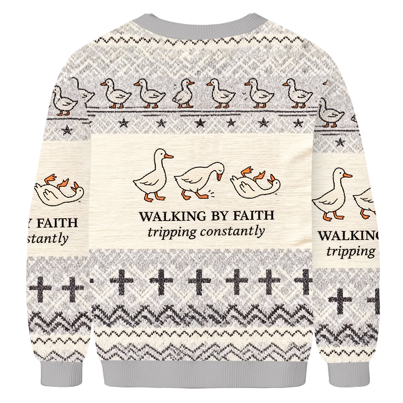 Baddiecat Funny Goose Walking By Faith Ugly Sweatshirt