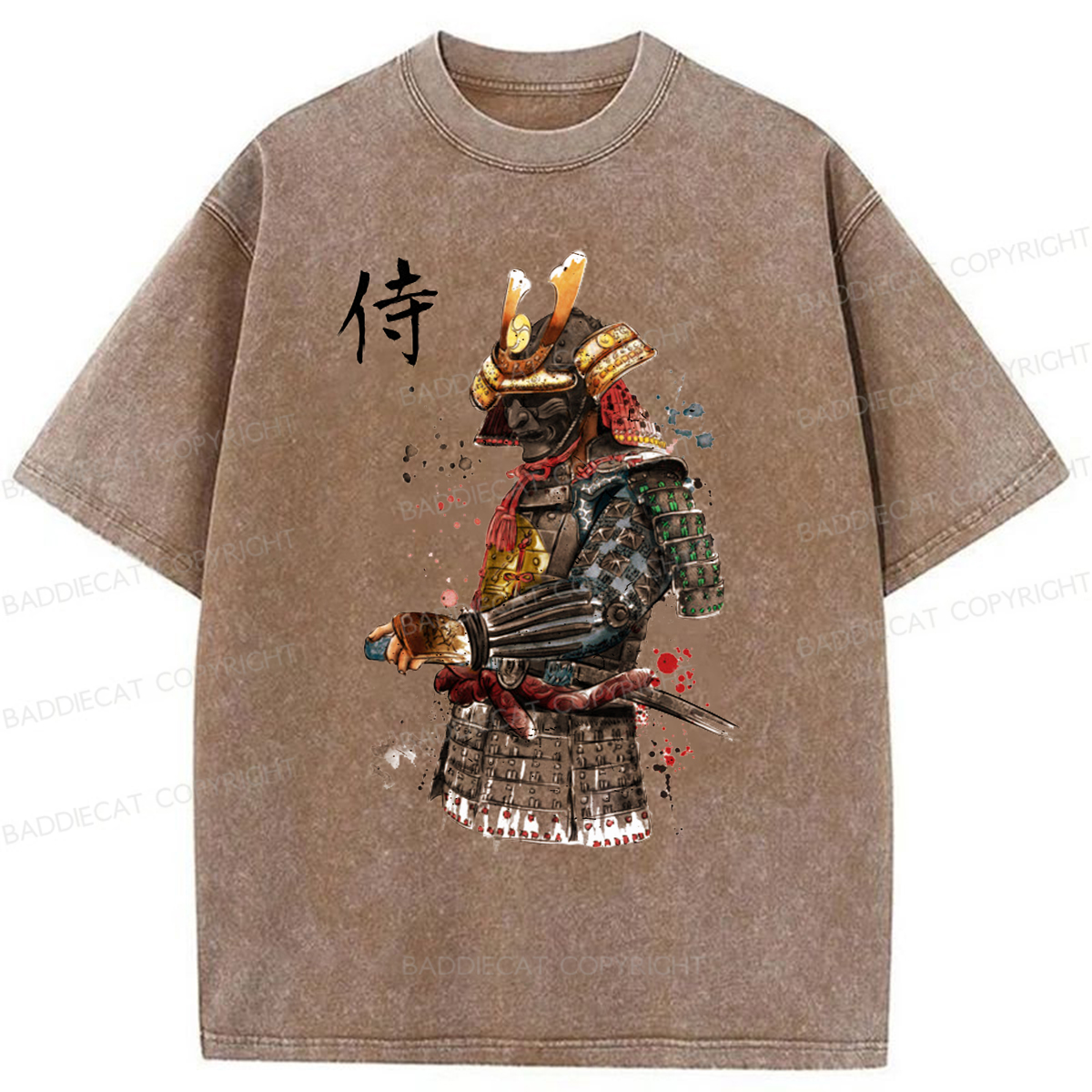 Baddiecat Samurai Watercolor Washed T-shirt