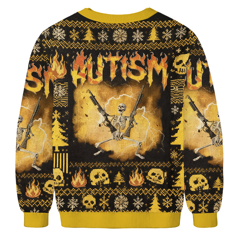 Baddiecat Autistic Funny Skeleton Christmas Ugly Sweatshirt
