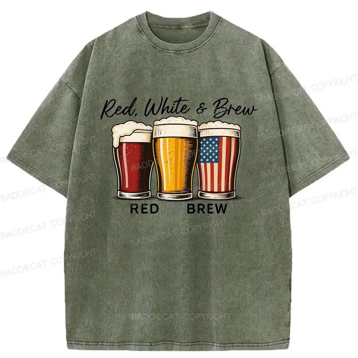 Baddiecat Red White And Brew Washed T-shirt
