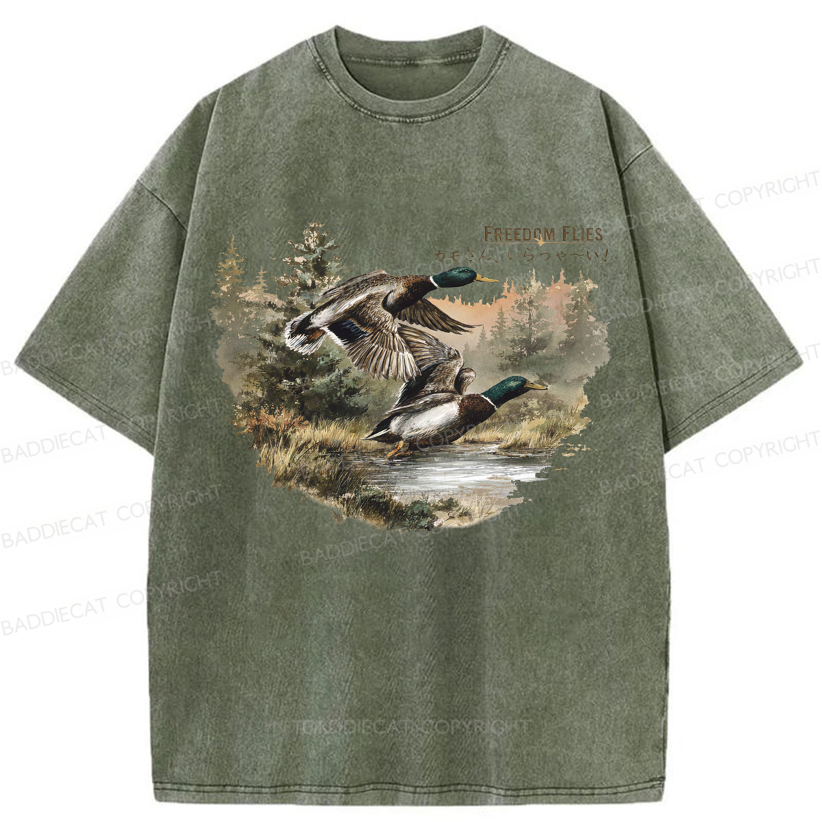 Baddiecat Mallard Ducks Washed T-shirt