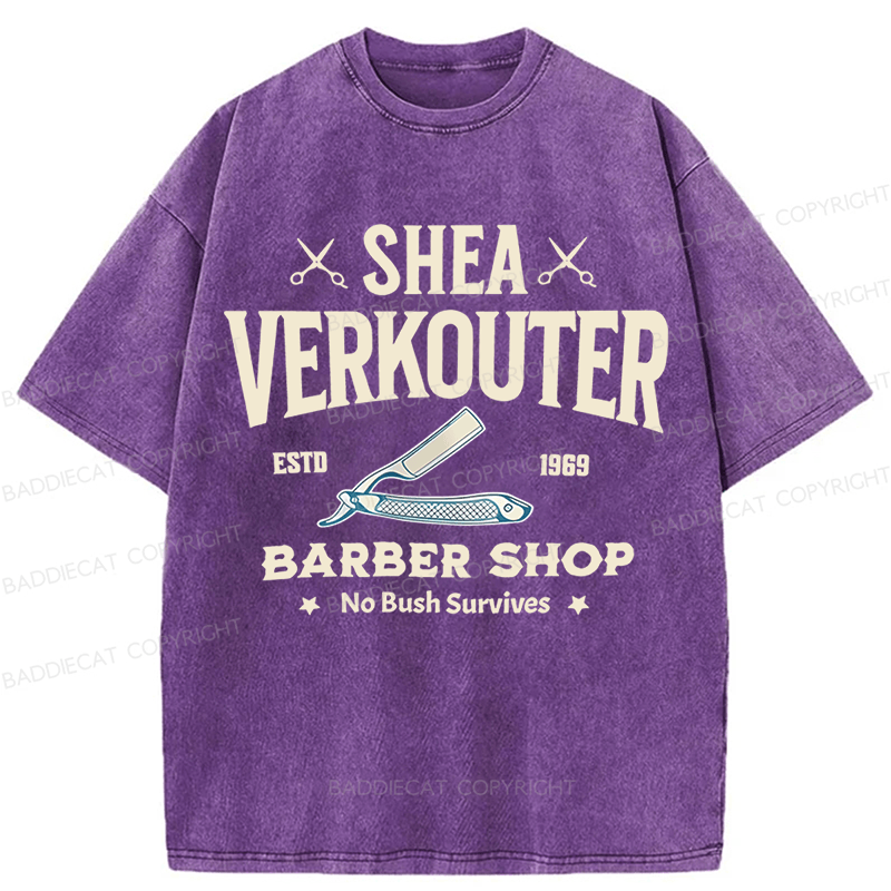 Baddiecat Shea Verkouter Barber Shop Funny Washed T-shirt