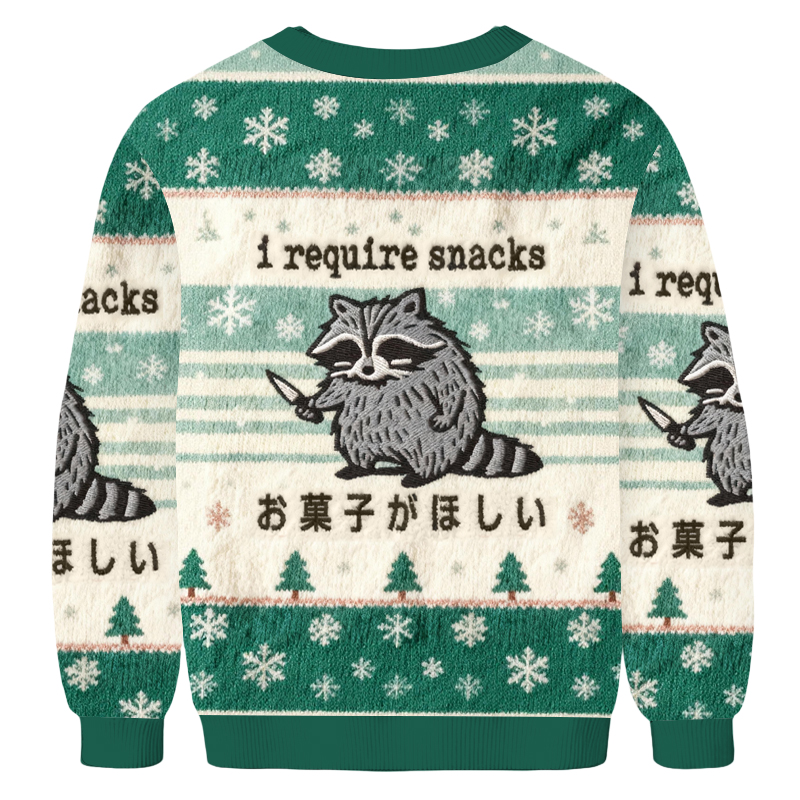 Baddiecat Raccoon I Require Snacks Christmas Ugly Sweatshirt