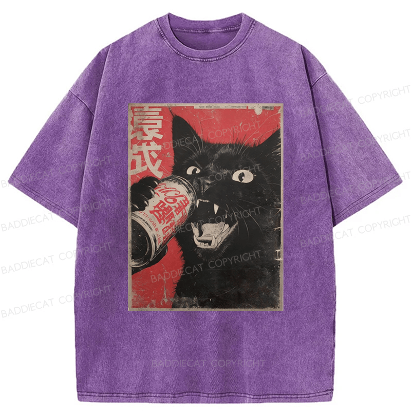Baddiecat The Cat Beer Washed T-shirt