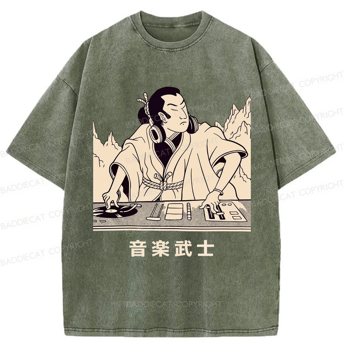 Baddiecat Japanese Musical Warrior Washed T-shirt