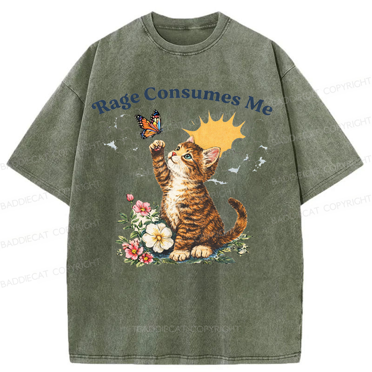 Baddiecat Rage Consumes Me Cute Cat Washed T-shirt