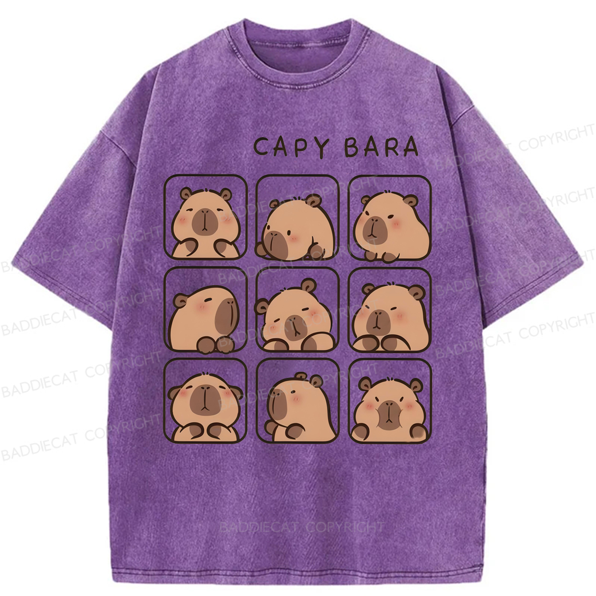 Baddiecat Funny Capybara Washed T-shirt