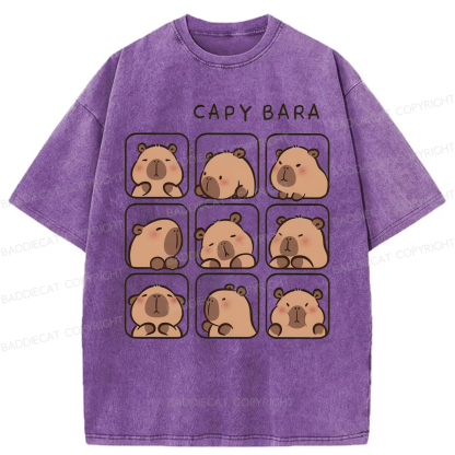 Baddiecat Funny Capybara Washed T-shirt