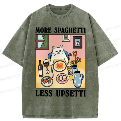 Baddiecat More Spaghetti Less Regretti Cat Washed T-shirt