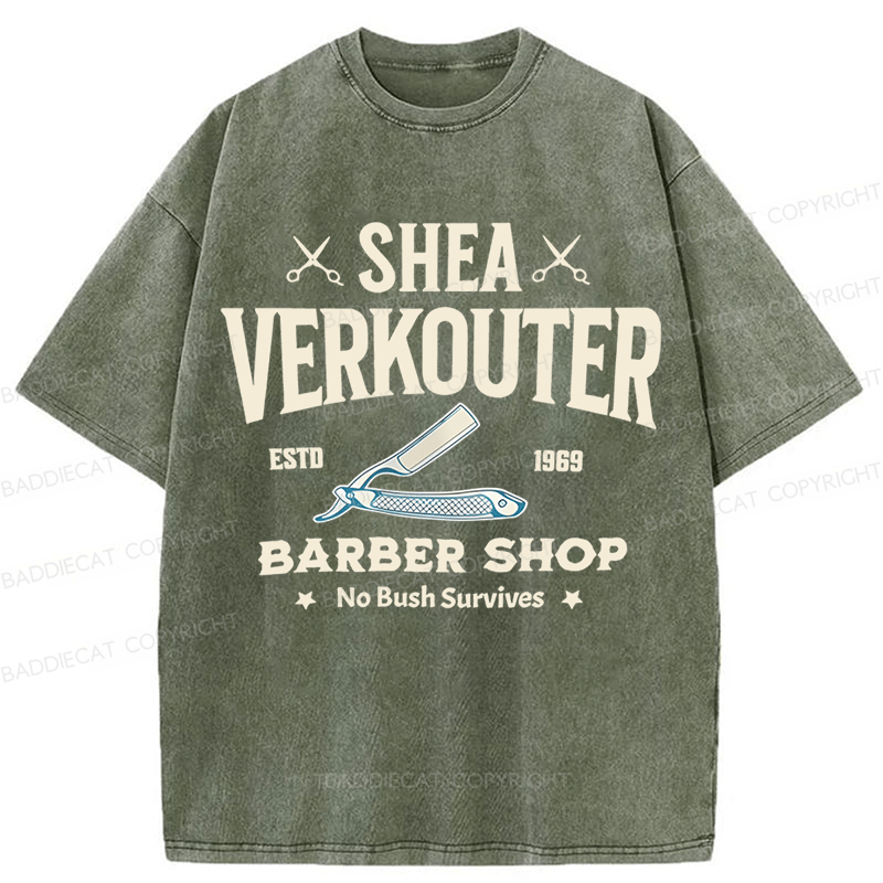 Baddiecat Shea Verkouter Barber Shop Funny Washed T-shirt