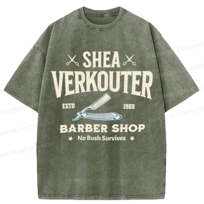 Baddiecat Shea Verkouter Barber Shop Funny Washed T-shirt
