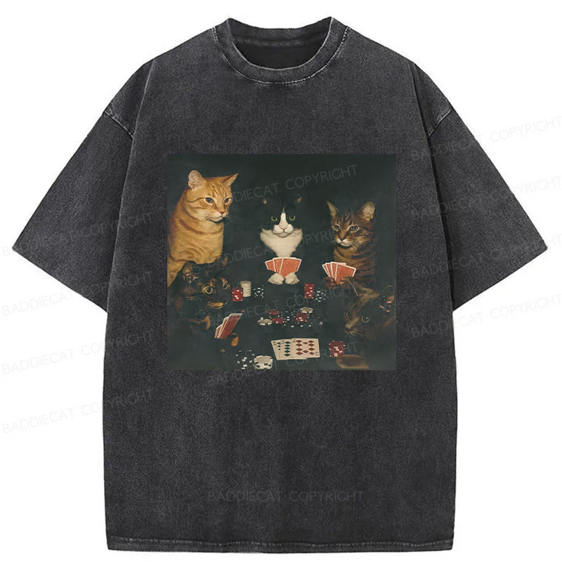 Baddiecat Cats Playing Poker Washed T-shirt