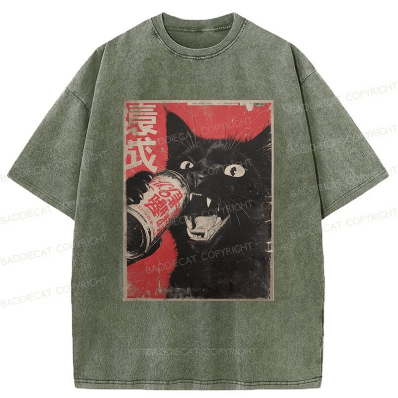 Baddiecat The Cat Beer Washed T-shirt