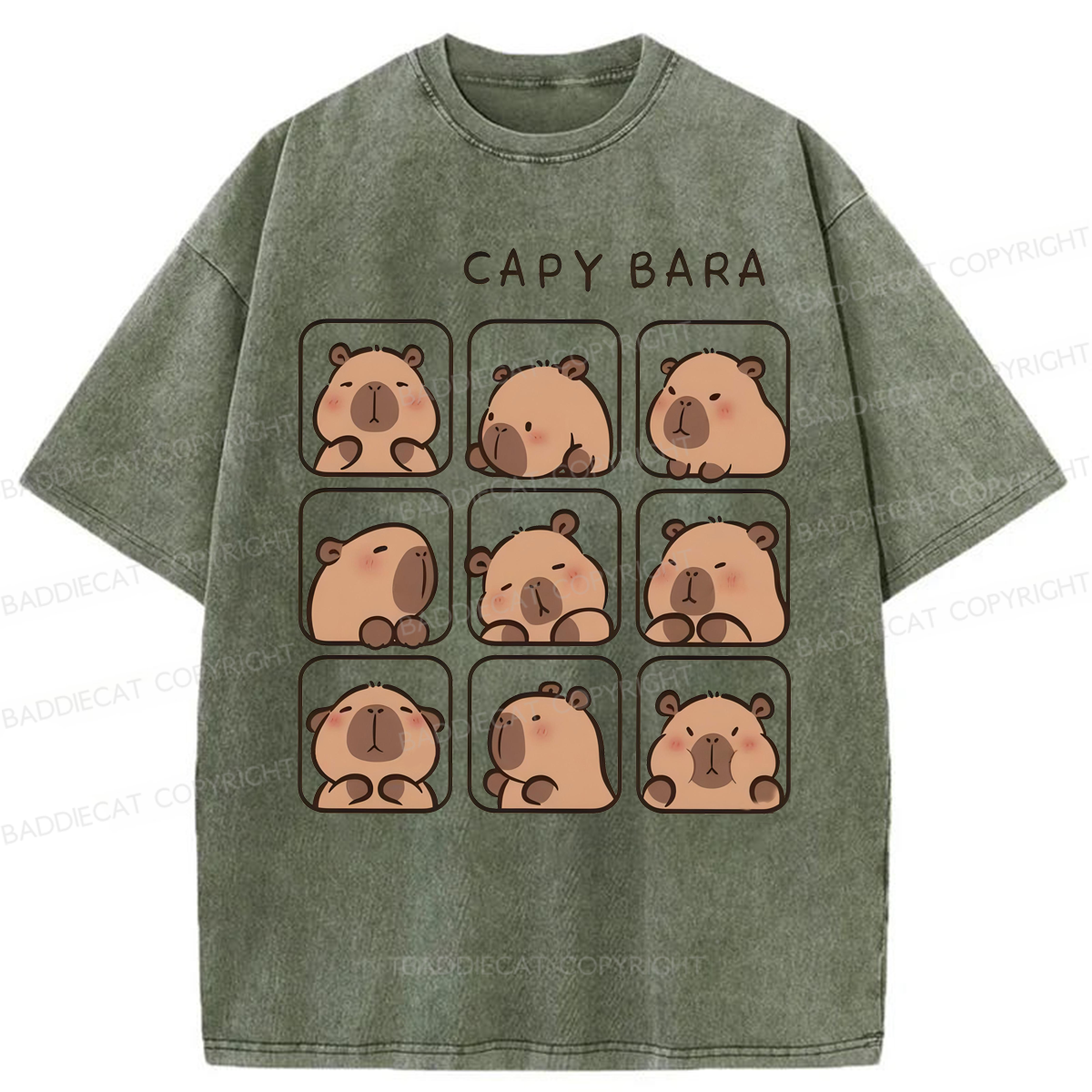 Baddiecat Funny Capybara Washed T-shirt