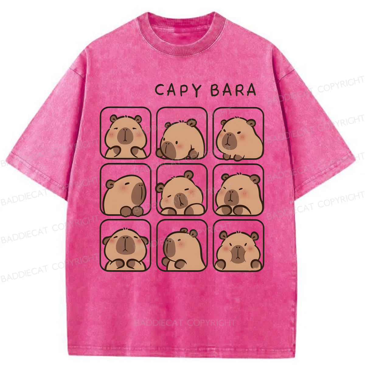 Baddiecat Funny Capybara Washed T-shirt
